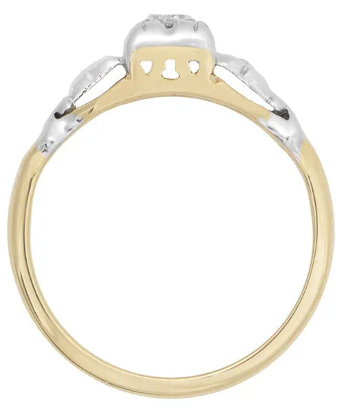 Art Deco Pansy Flowers Mixed Metals Vintage Diamond Engagement Ring in 14K Two Tone White & Yellow Gold