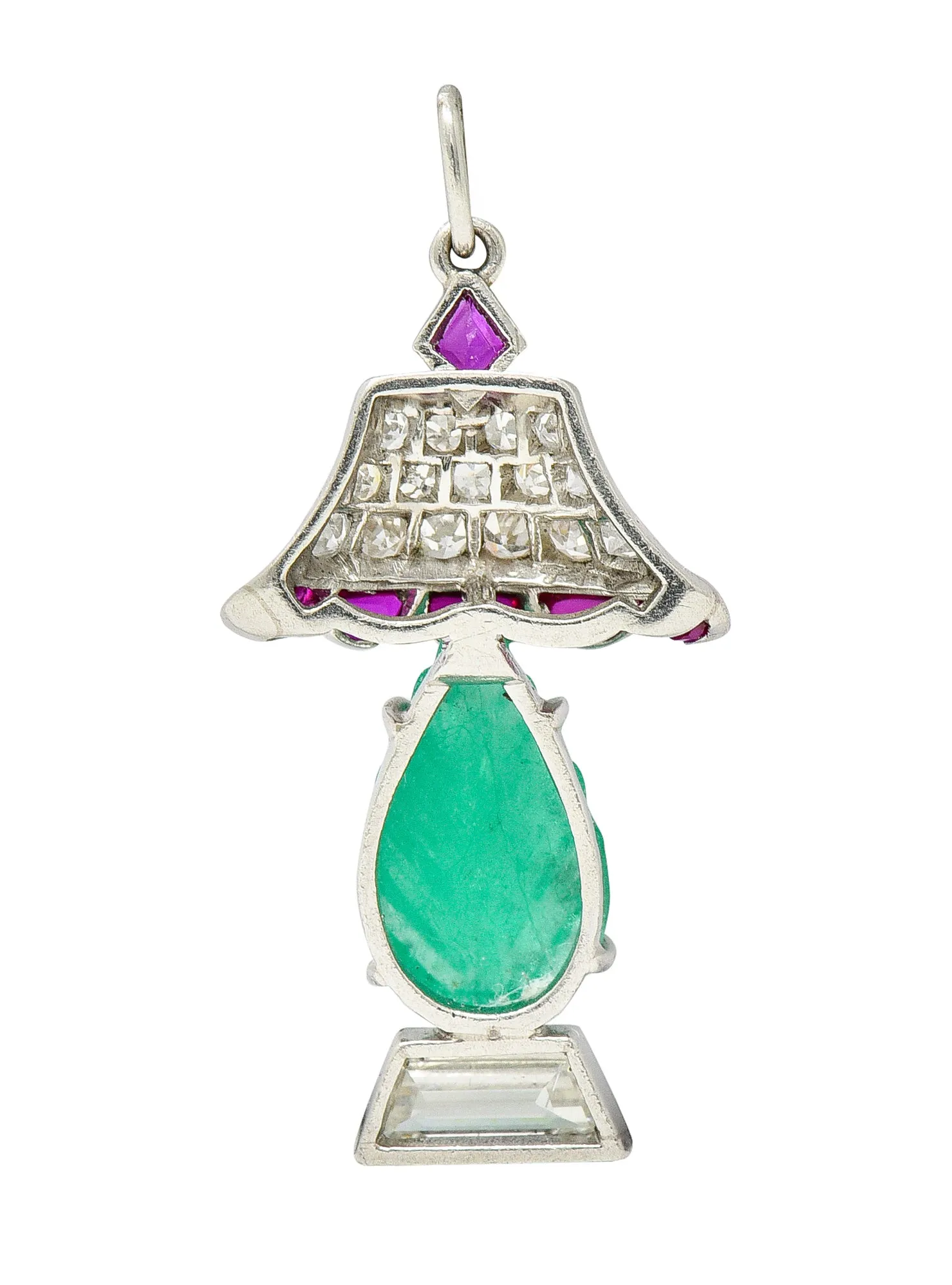 Art Deco Ruby Diamond Mughal Emerald Platinum Lamp Charm