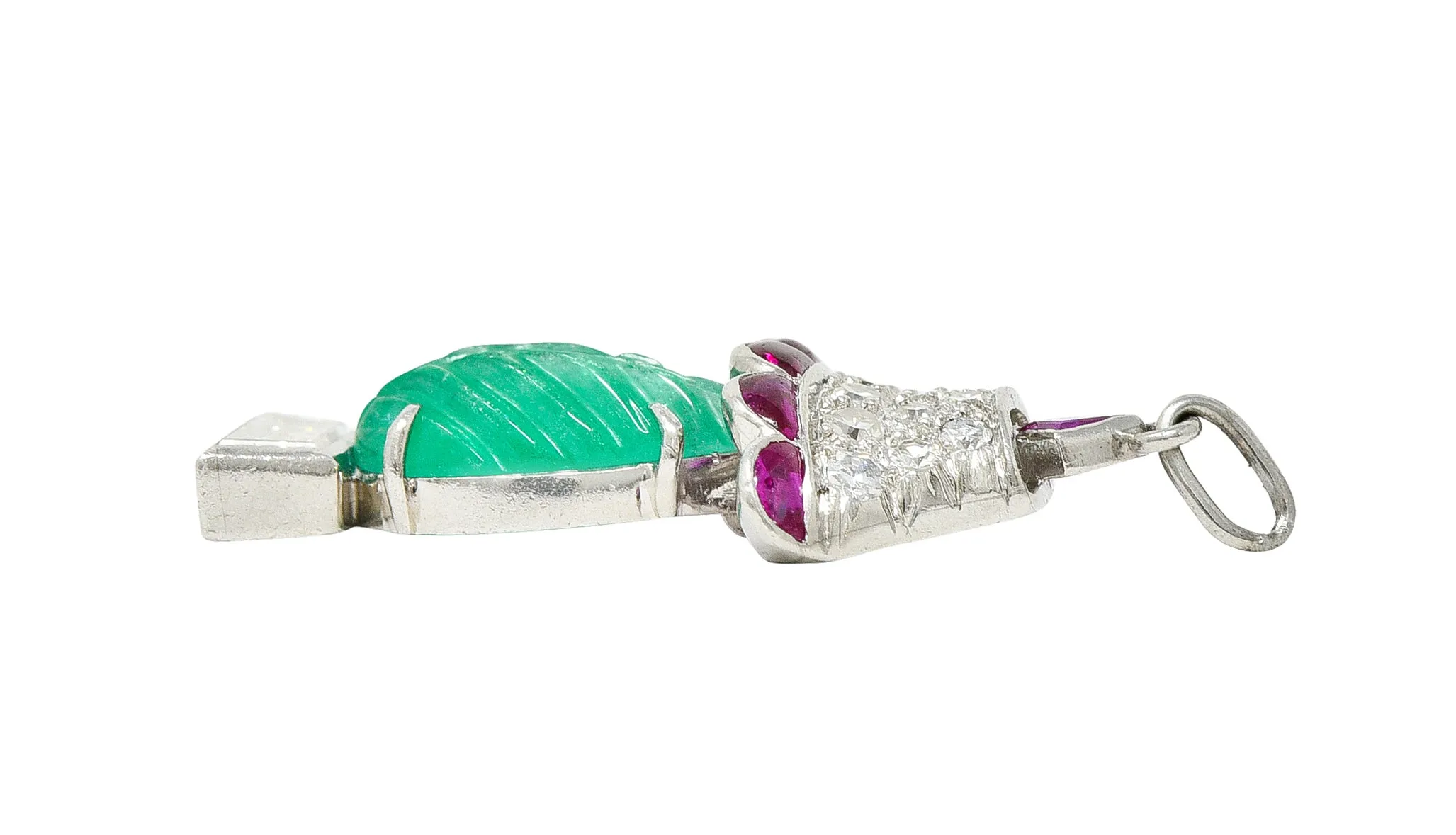 Art Deco Ruby Diamond Mughal Emerald Platinum Lamp Charm