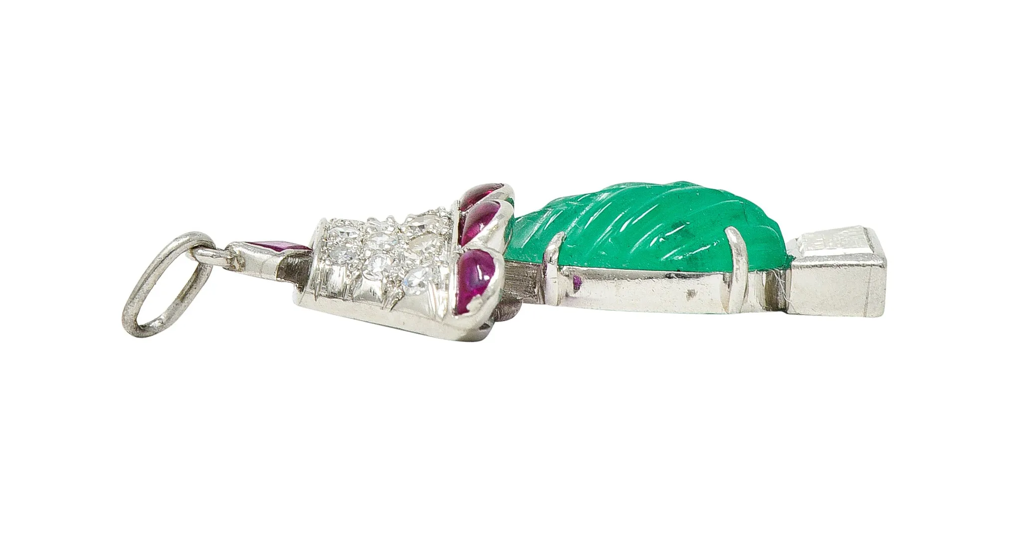 Art Deco Ruby Diamond Mughal Emerald Platinum Lamp Charm