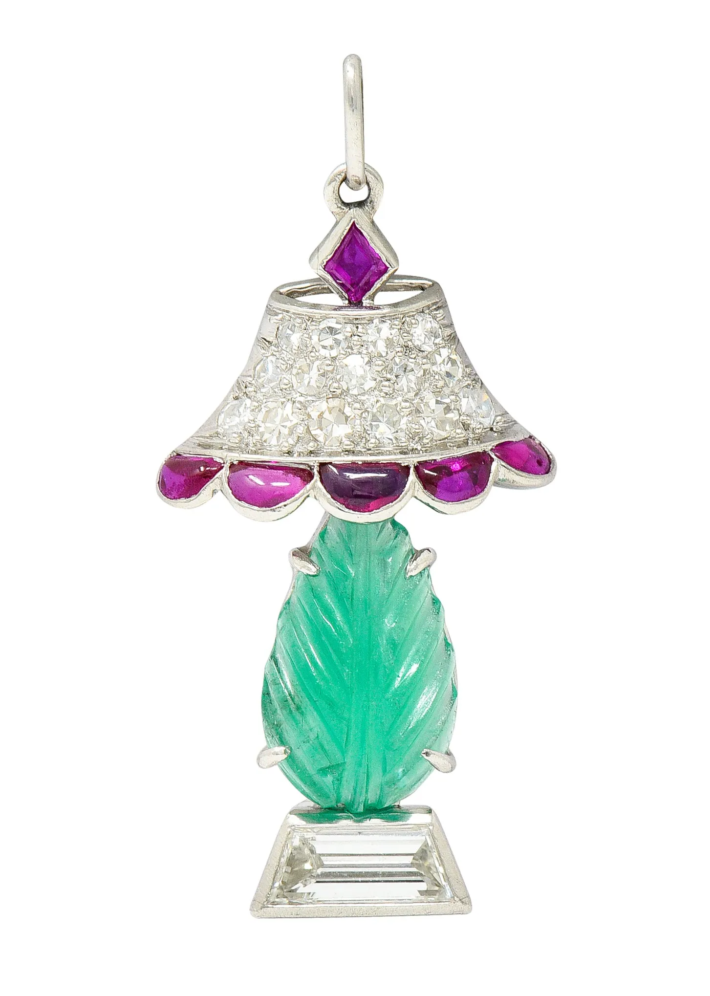 Art Deco Ruby Diamond Mughal Emerald Platinum Lamp Charm