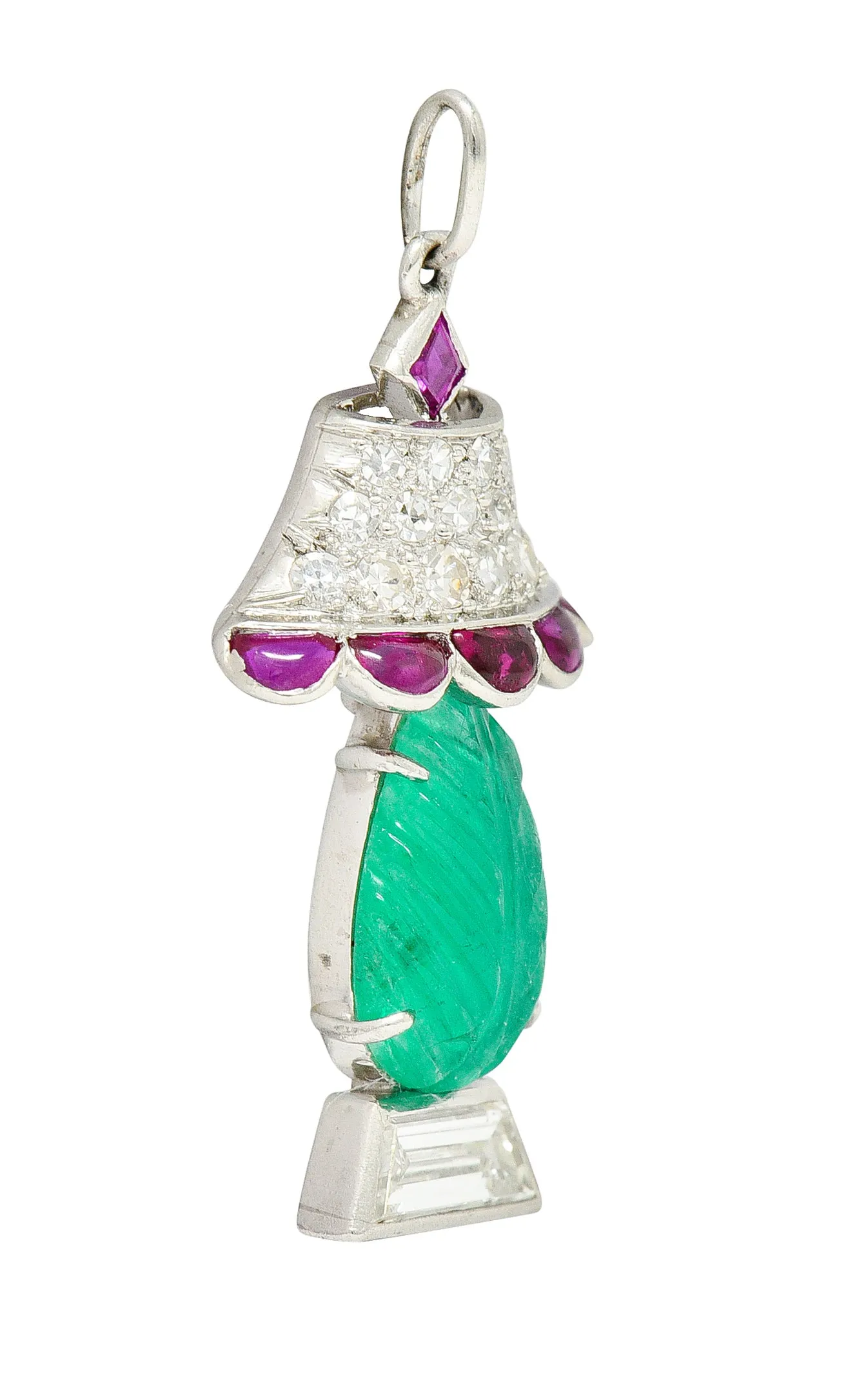 Art Deco Ruby Diamond Mughal Emerald Platinum Lamp Charm
