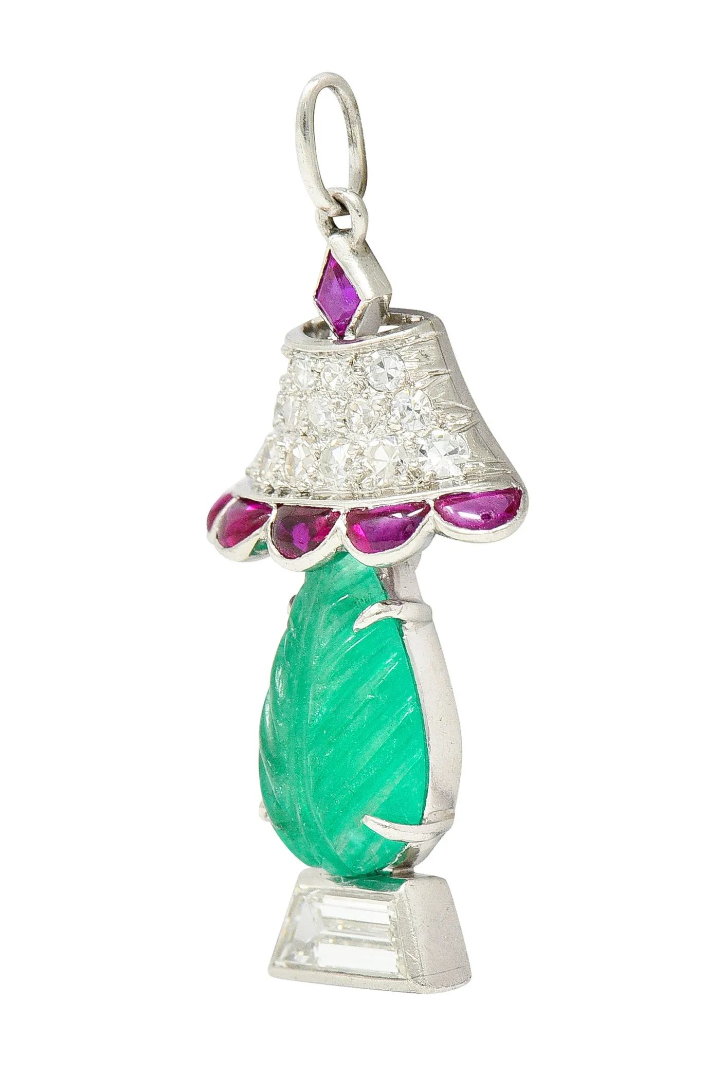 Art Deco Ruby Diamond Mughal Emerald Platinum Lamp Charm