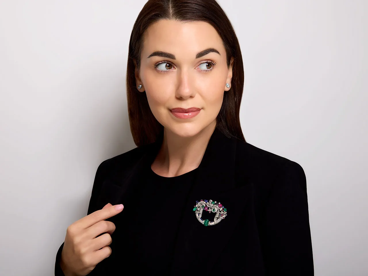 Art Deco Tutti Frutti Gemstone and Diamond Brooch in Platinum