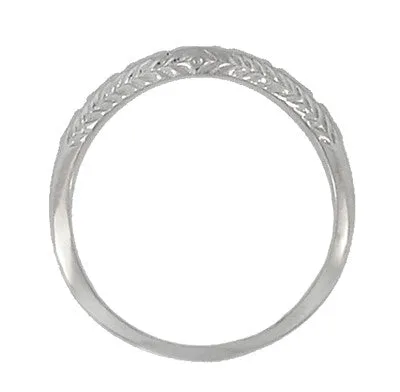 Art Deco Wheat and Olive Leaves Carved Curved Wedding Band in Sterling Silver