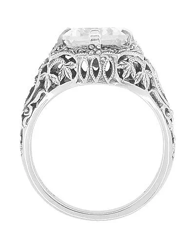 Art Deco White Topaz Filigree Ring in Sterling Silver