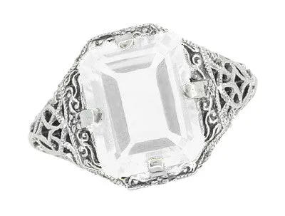 Art Deco White Topaz Filigree Ring in Sterling Silver