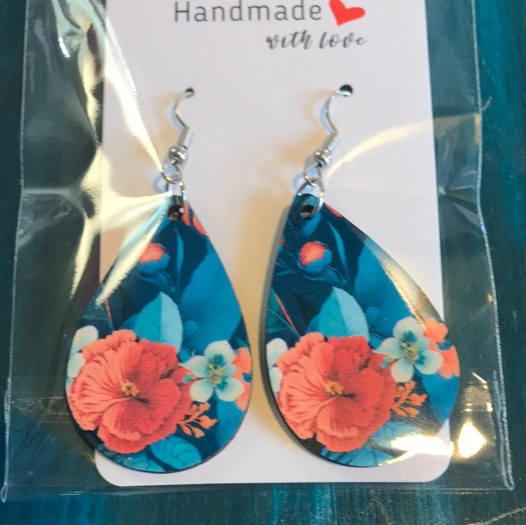 Assorted Handmade Wood Tear Drop Earrings