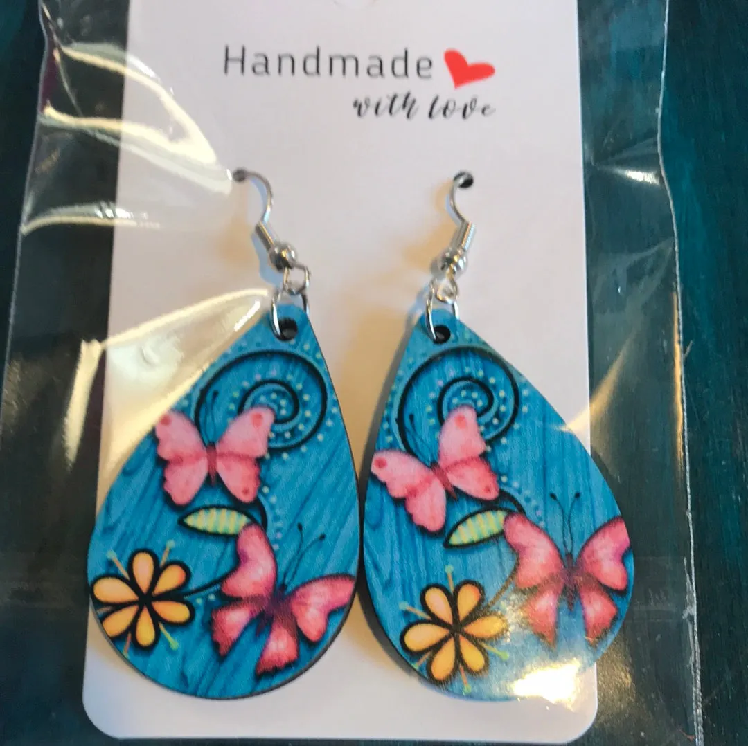 Assorted Handmade Wood Tear Drop Earrings
