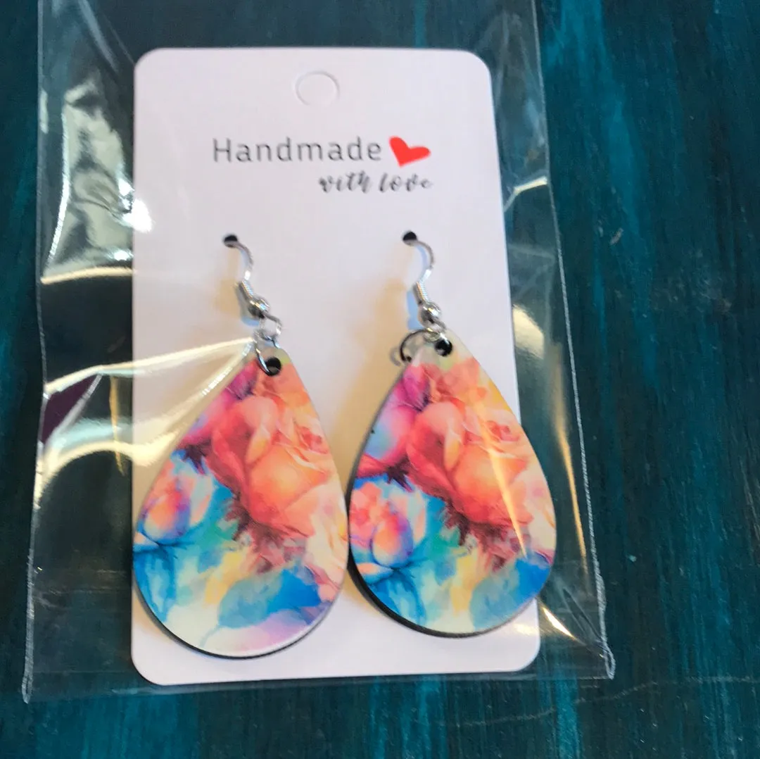 Assorted Handmade Wood Tear Drop Earrings