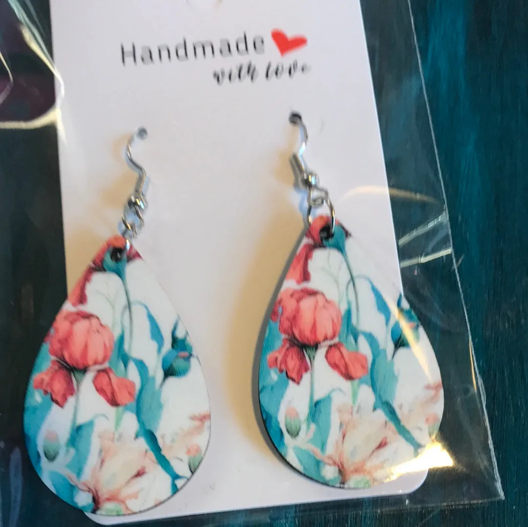Assorted Handmade Wood Tear Drop Earrings