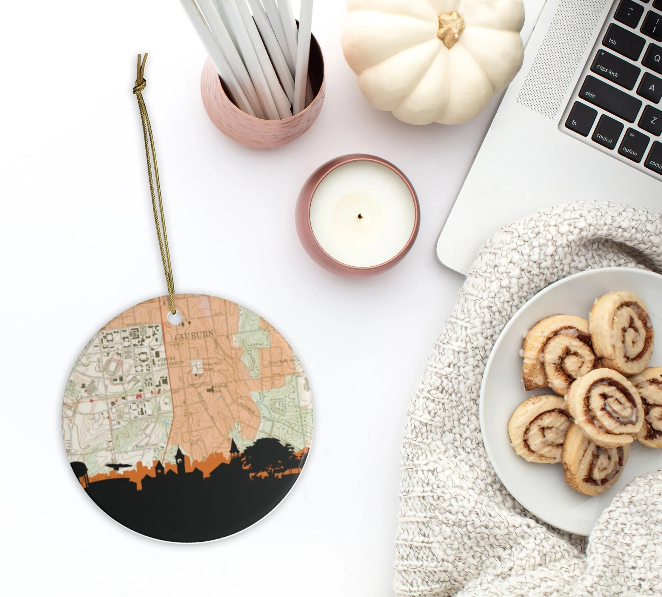Auburn Skyline Ceramic Christmas Ornament - Alabama Souvenir Holiday Decoration