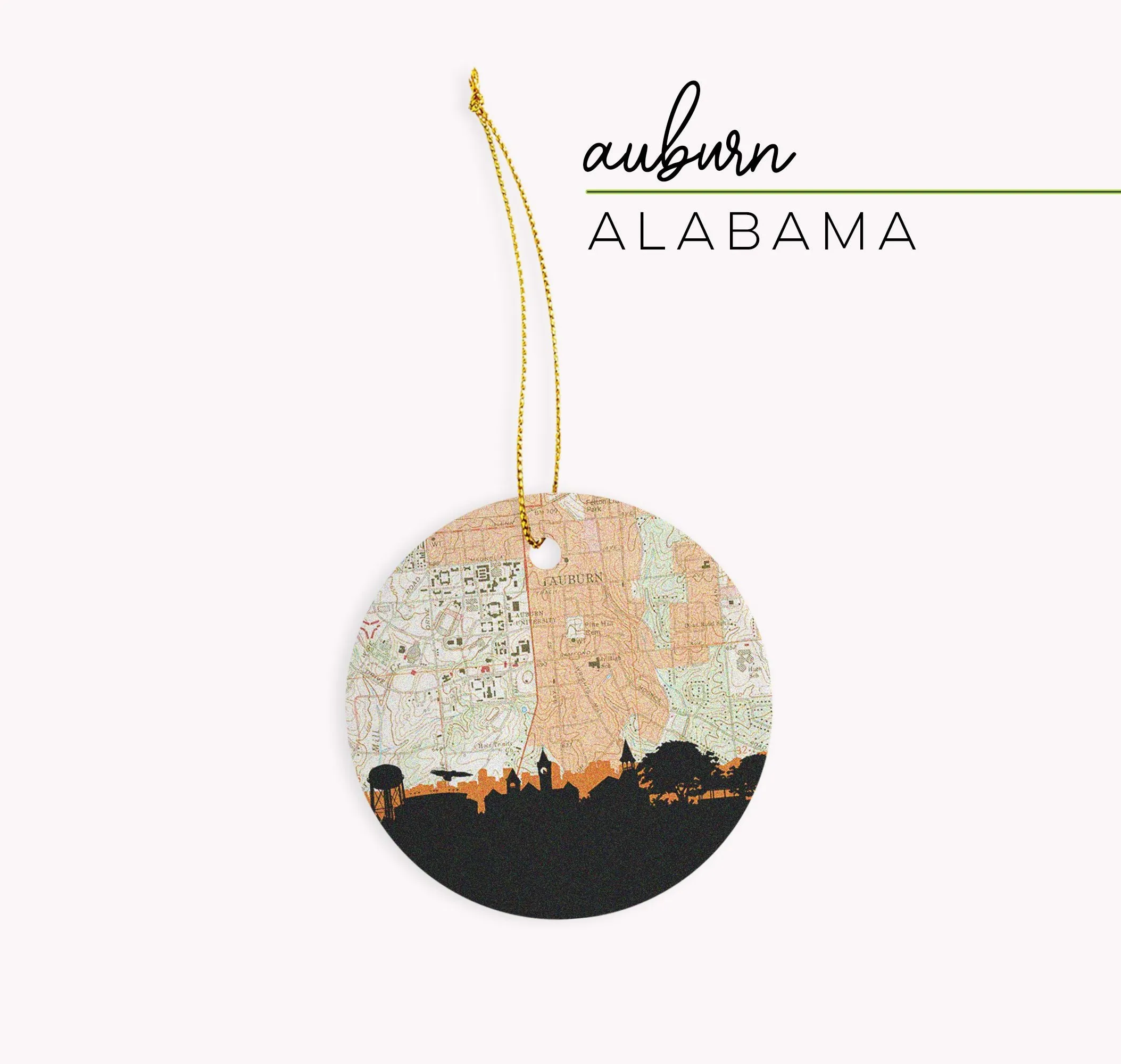 Auburn Skyline Ceramic Christmas Ornament - Alabama Souvenir Holiday Decoration