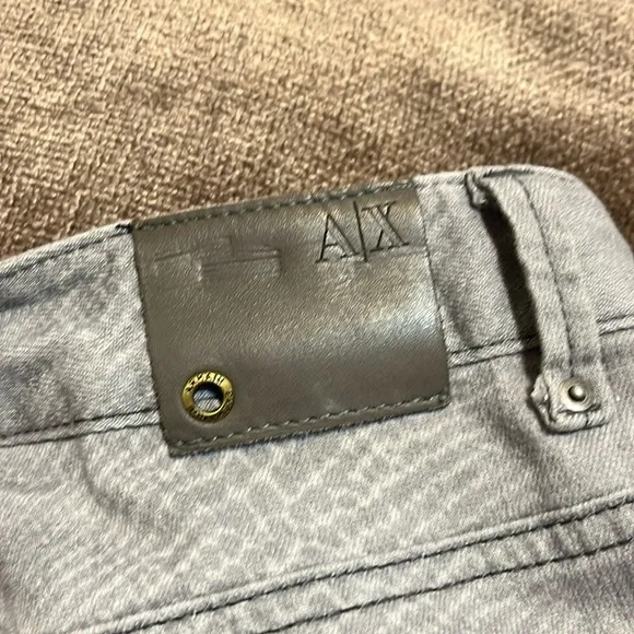 AX Armani Exchange Gray Denim Mini Skirt with Subtle Snakeskin Print - Size 2