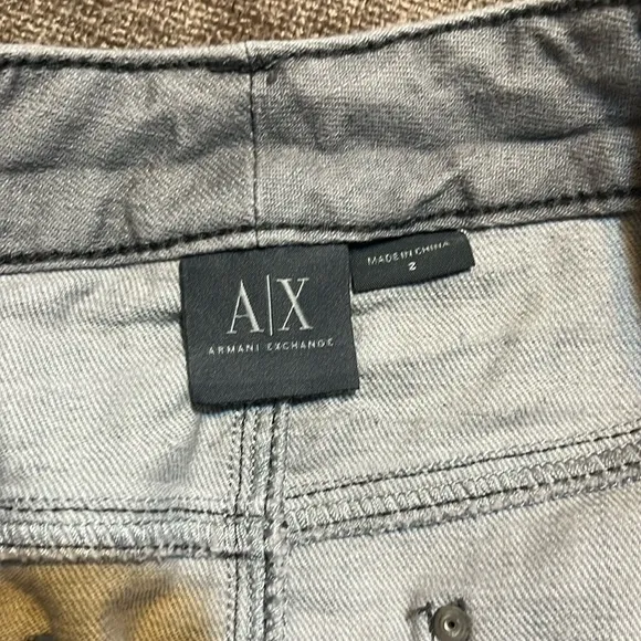 AX Armani Exchange Gray Denim Mini Skirt with Subtle Snakeskin Print - Size 2