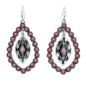 Aztec Pendant Turquoise Teardrop Ring Earrings: Pink