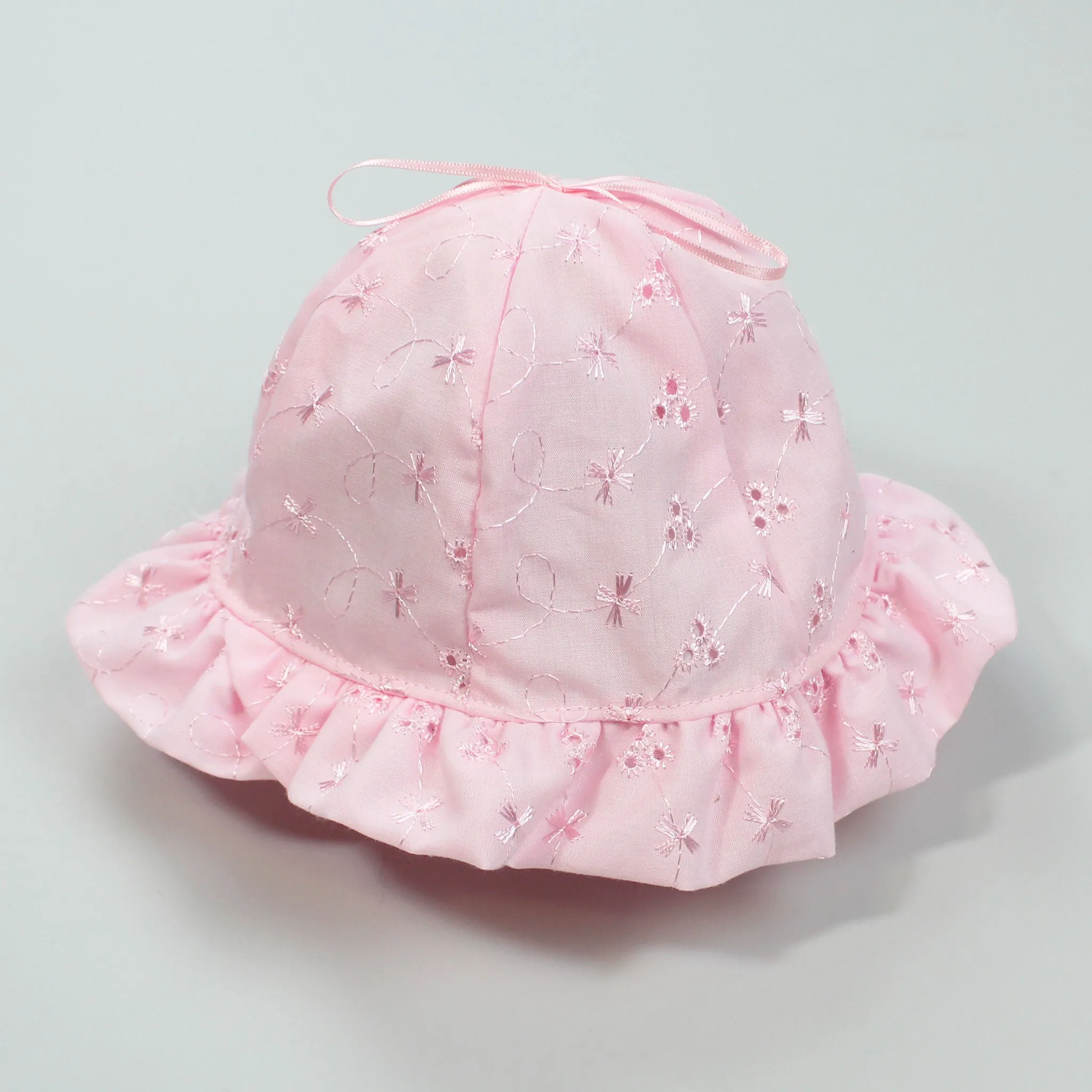 Baby Girls Sun Hat - Pink - Broderie Anglaise