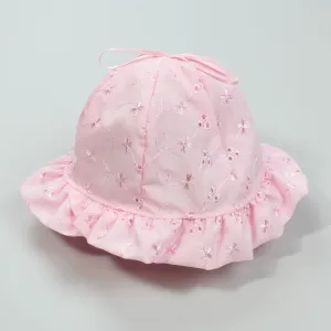 Baby Girls Sun Hat - Pink - Broderie Anglaise