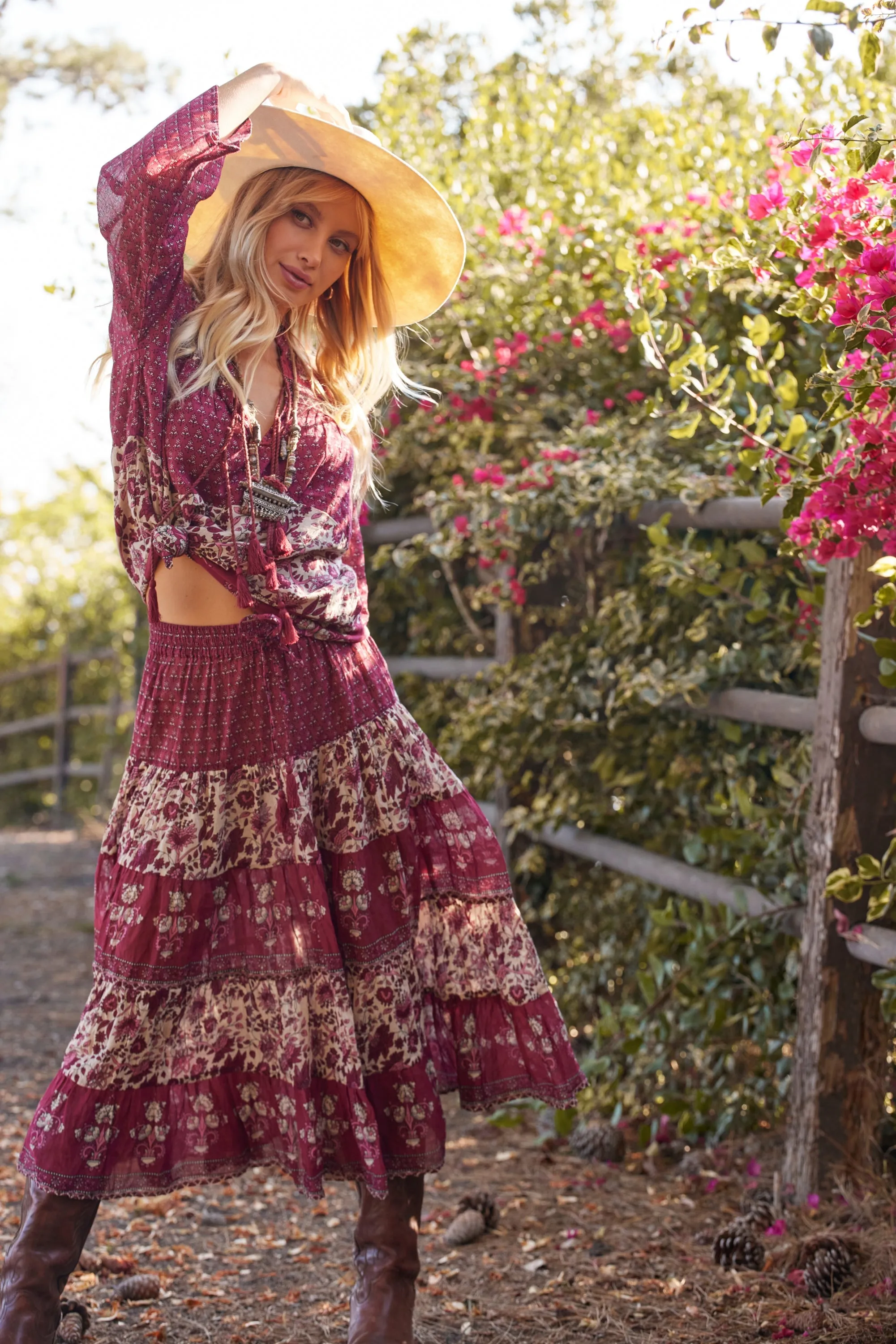 Bahiya Printed Blouse Burgundy