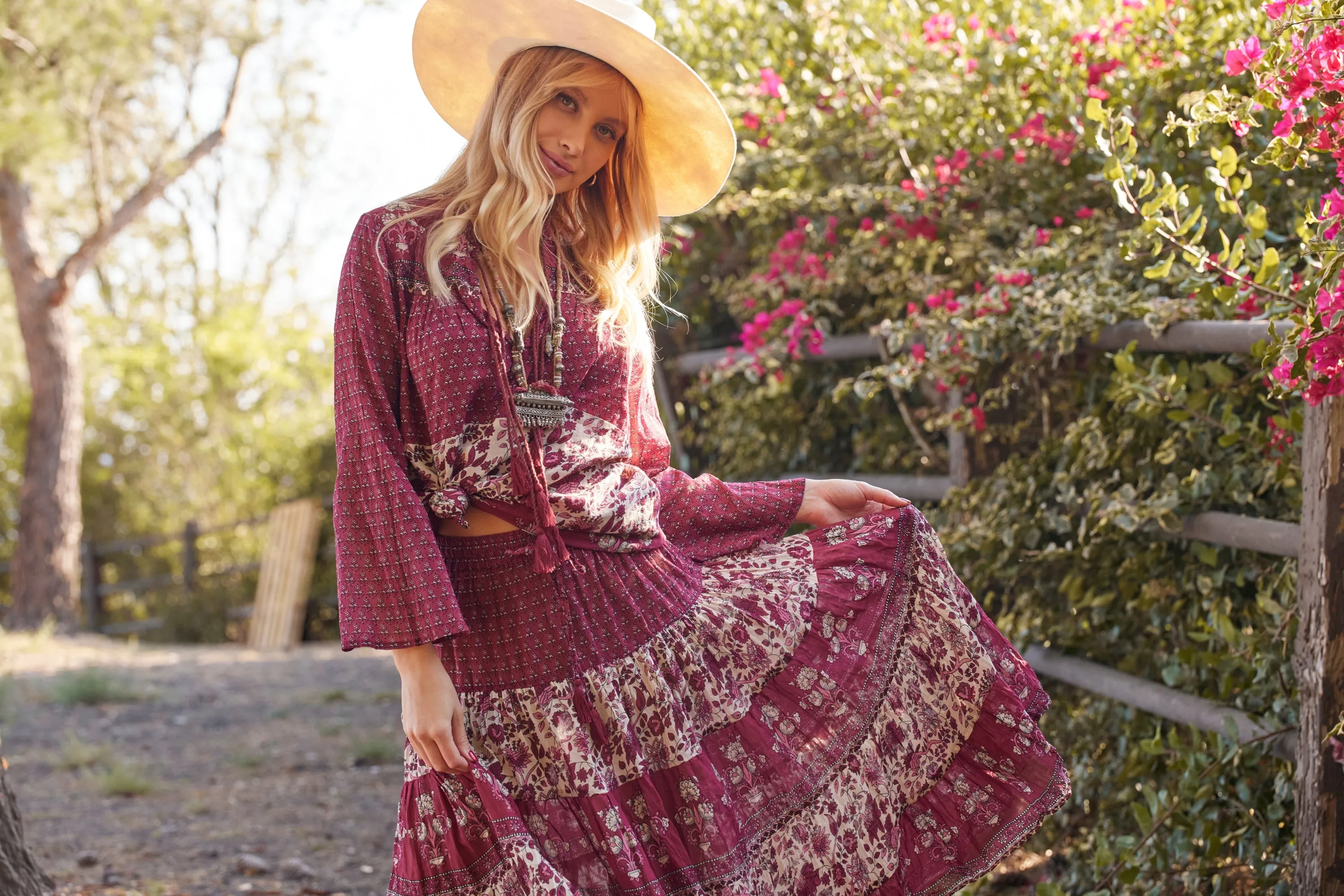 Bahiya Printed Blouse Burgundy