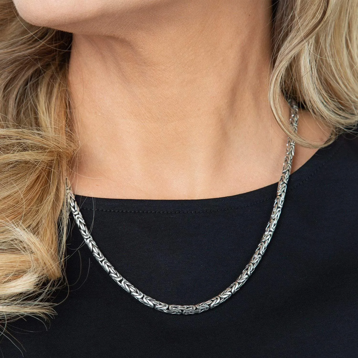 Bali Byzantine Sterling Silver Necklace 4mm Gauge (18"-24")