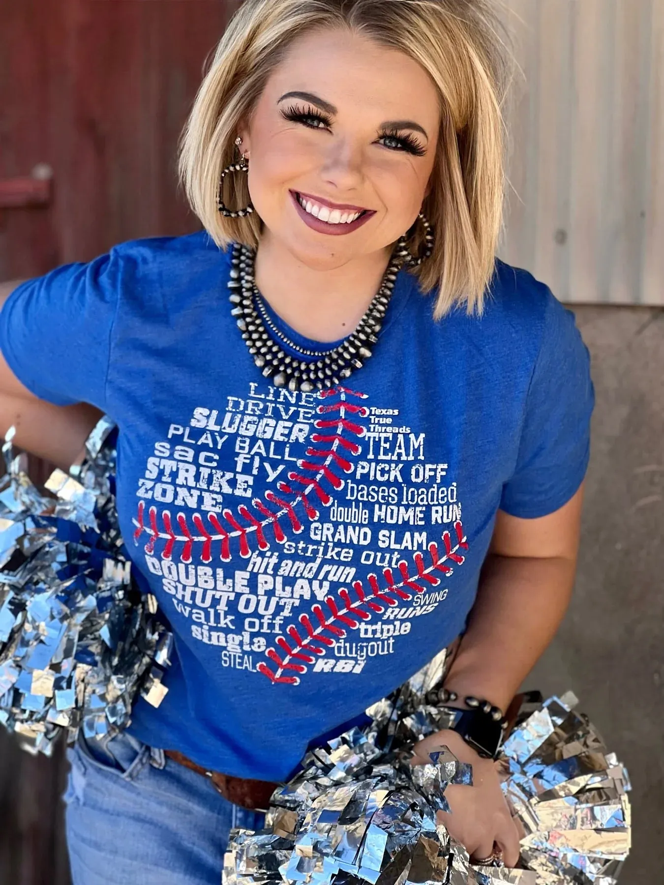 Baseball Lingo Graphic Tee-Royal Blue with White Ink
