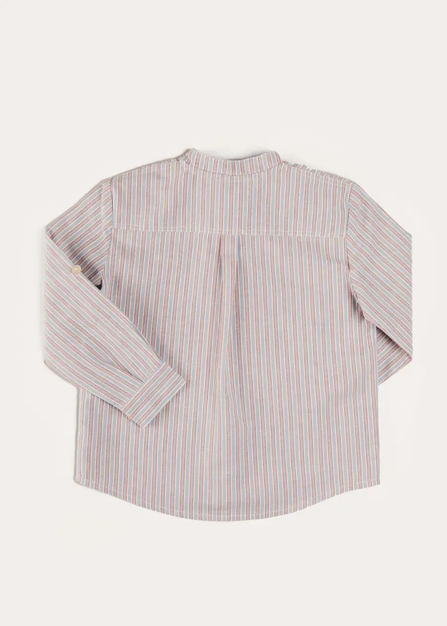 Beaufort Striped Mao Collar Long Sleeve Shirt in Blue (18mths-10yrs)