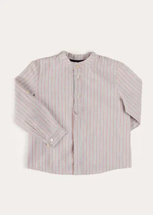 Beaufort Striped Mao Collar Long Sleeve Shirt in Blue (18mths-10yrs)