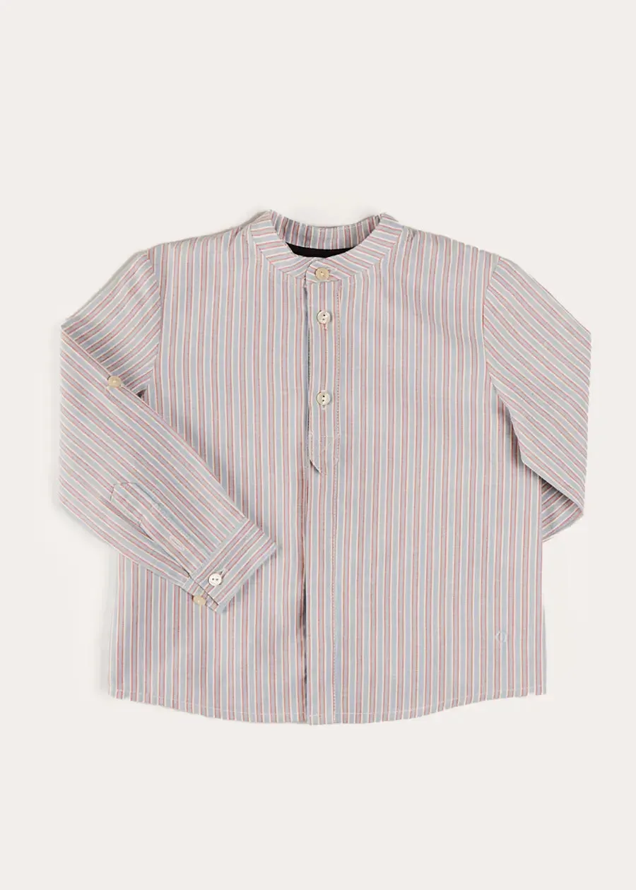 Beaufort Striped Mao Collar Long Sleeve Shirt in Blue (18mths-10yrs)