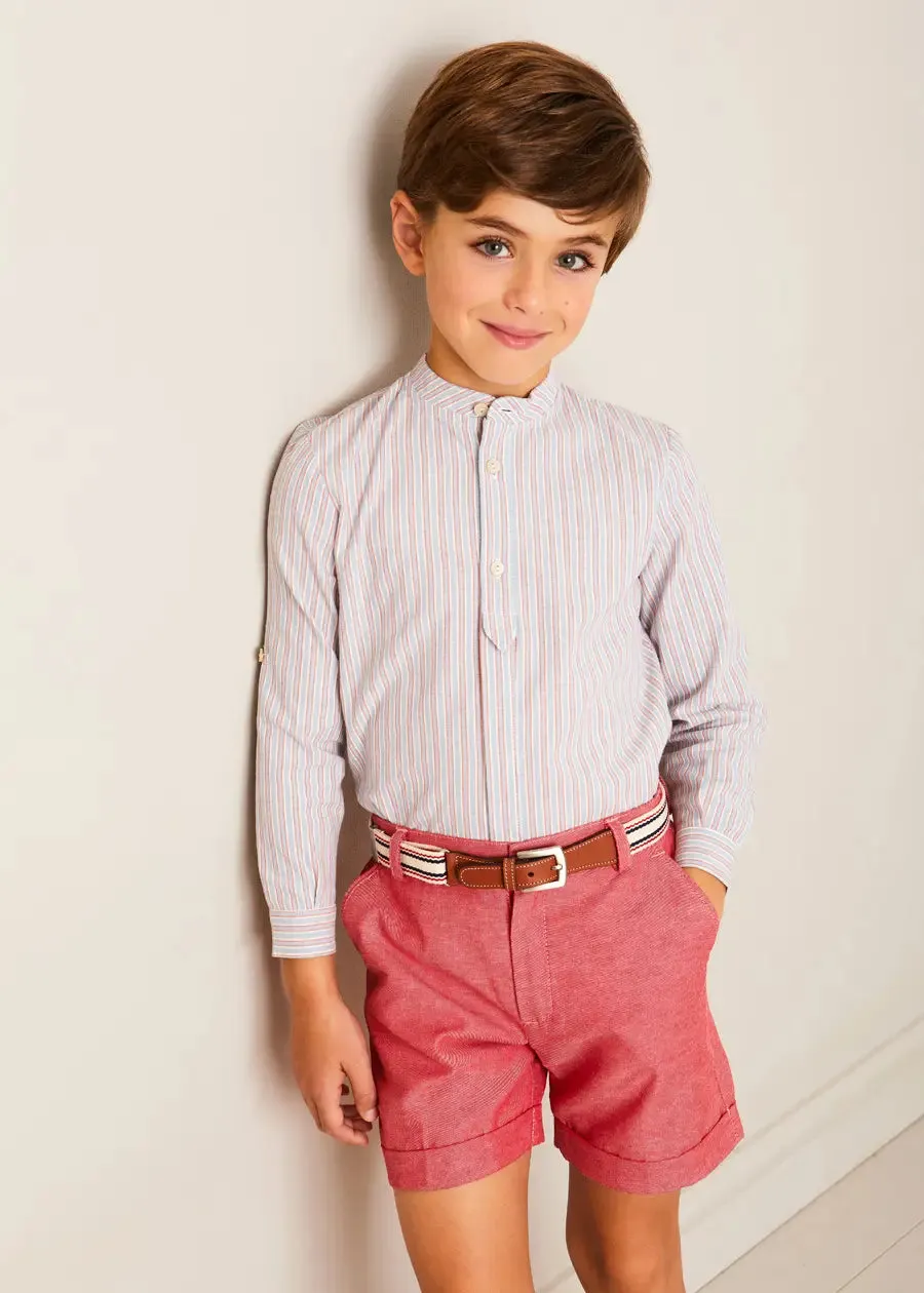 Beaufort Striped Mao Collar Long Sleeve Shirt in Blue (18mths-10yrs)