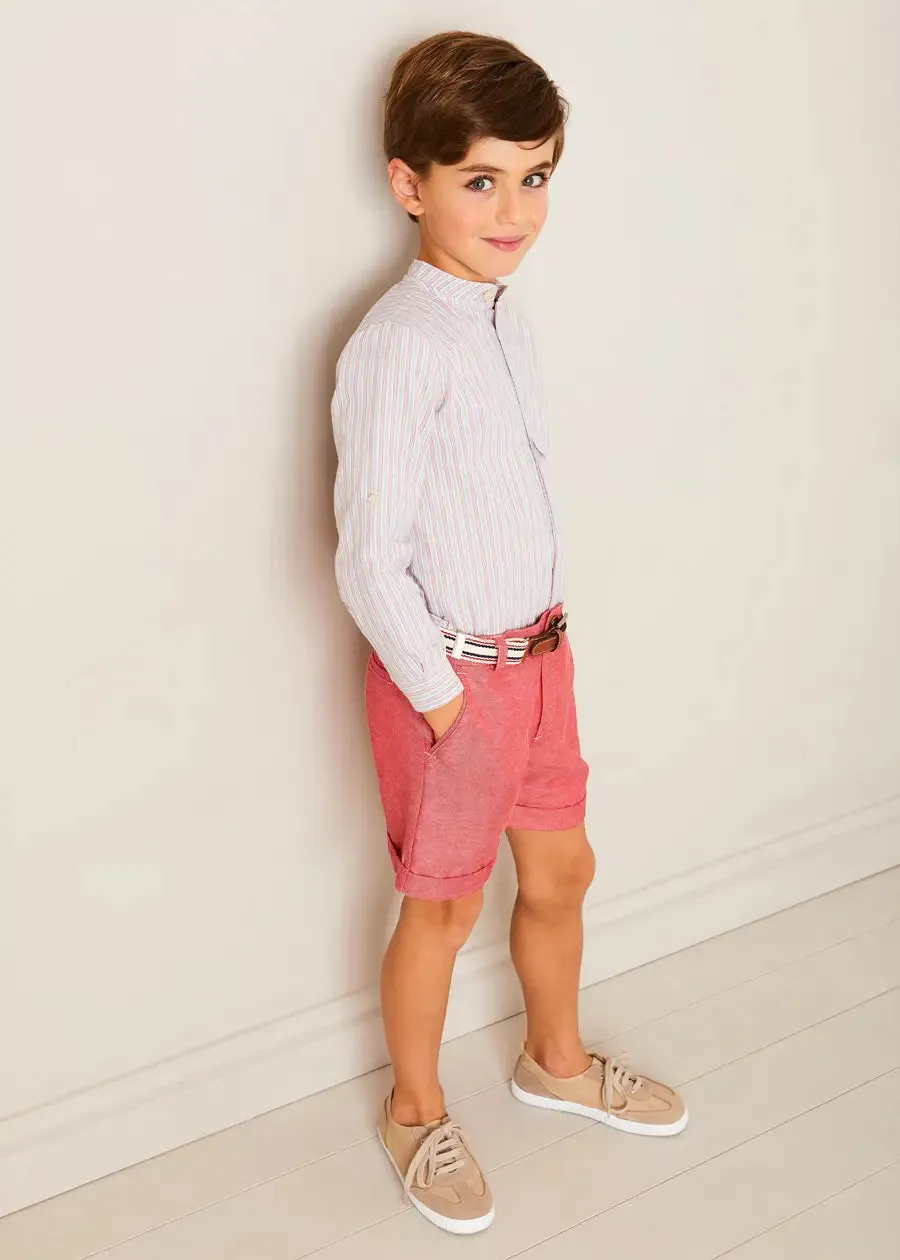 Beaufort Striped Mao Collar Long Sleeve Shirt in Blue (18mths-10yrs)