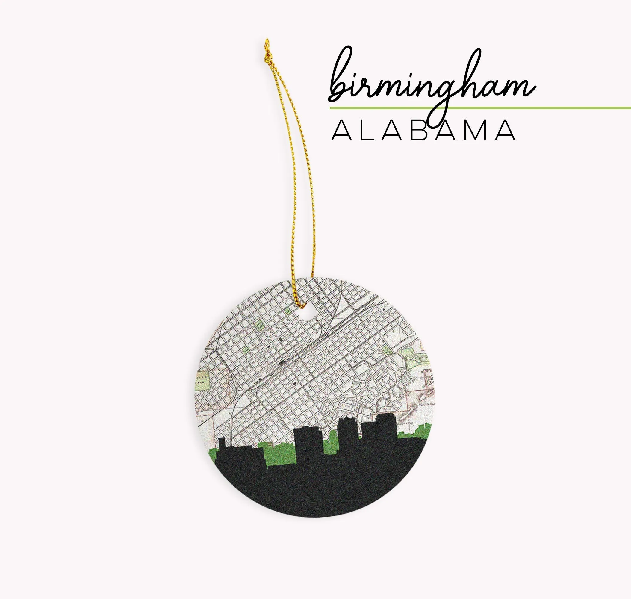 Birmingham Alabama Skyline Ceramic Christmas Ornament - Handcrafted Keepsake