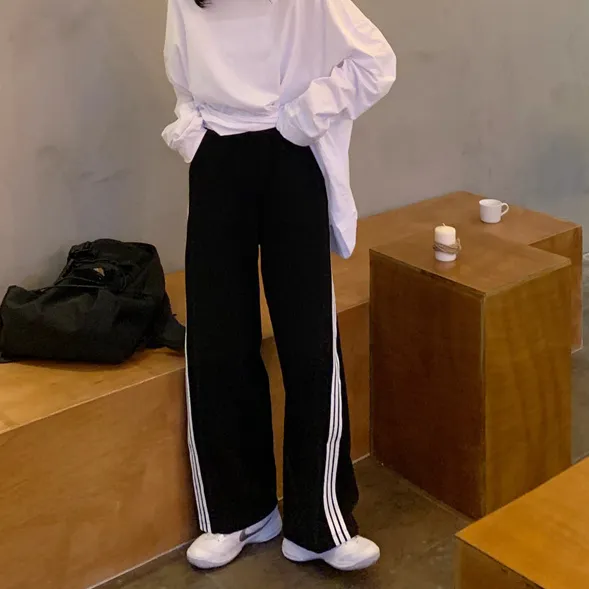Black Contrast Triple White Stripped Jogger