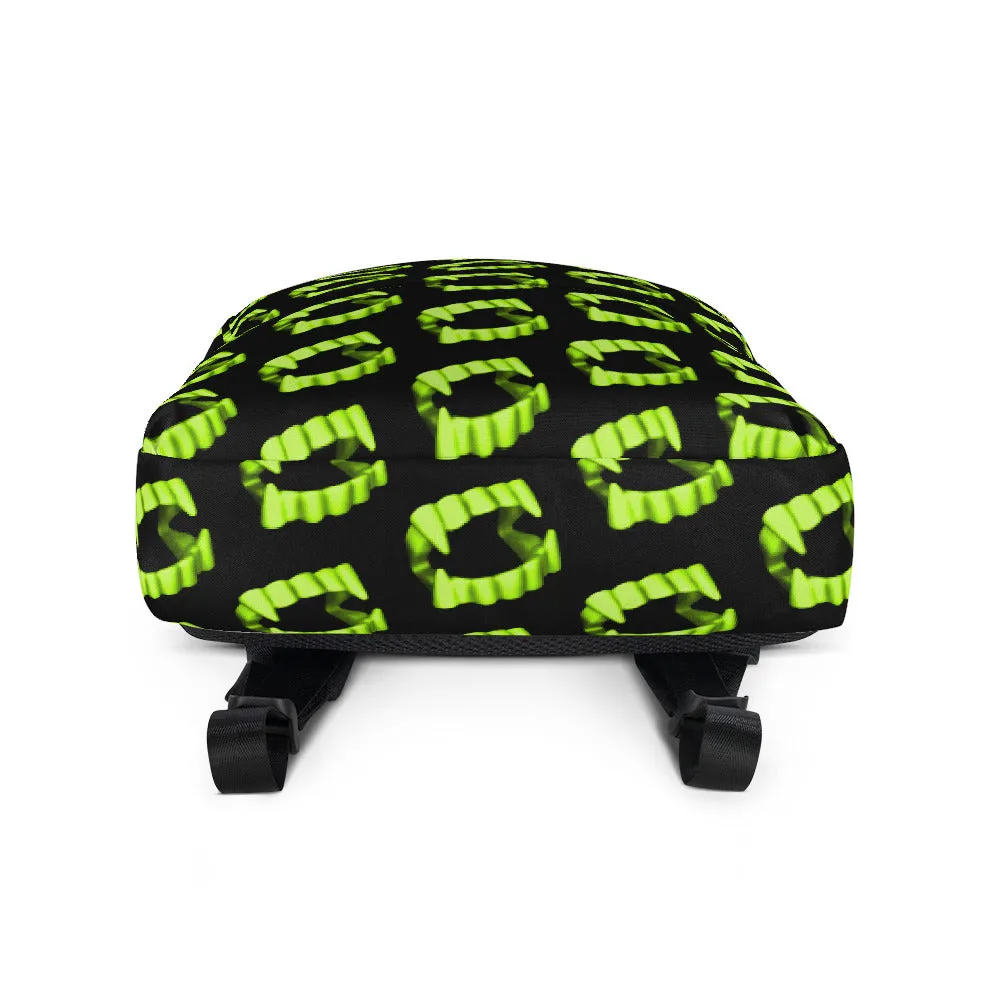 Black Neon Green Vampire Fang Teeth Backpack