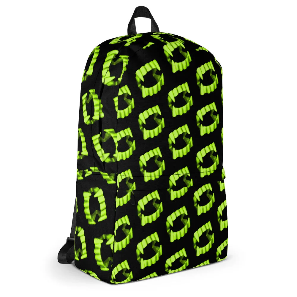 Black Neon Green Vampire Fang Teeth Backpack