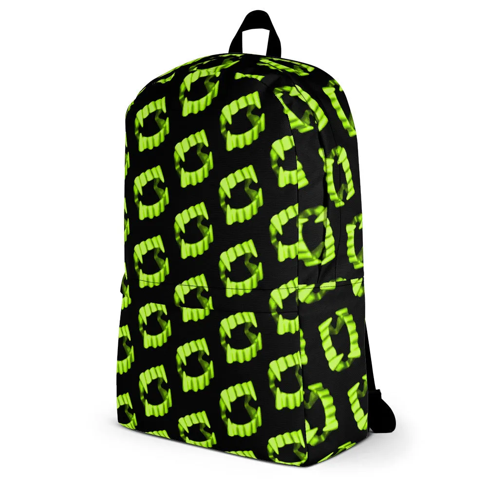 Black Neon Green Vampire Fang Teeth Backpack