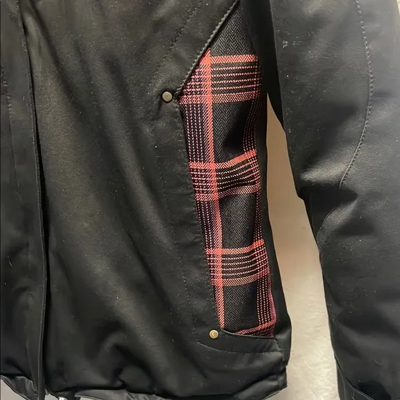 Black, pink, orange Plaid junior women’s ski  Jacket size 10