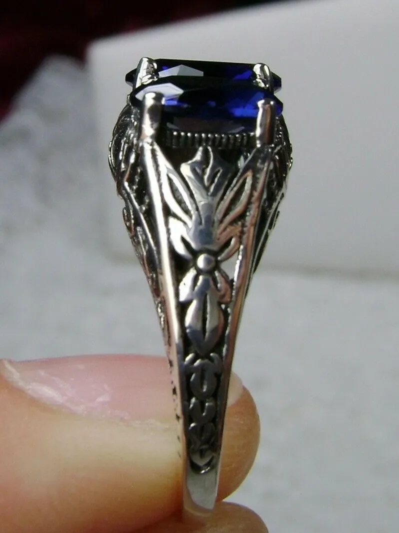 Blue Sapphire Ring, Triple Gems, Size 9, Art Deco Jewelry Design#D41 - Ready to Ship