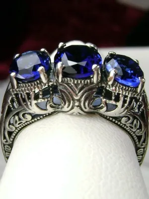 Blue Sapphire Ring, Triple Gems, Size 9, Art Deco Jewelry Design#D41 - Ready to Ship