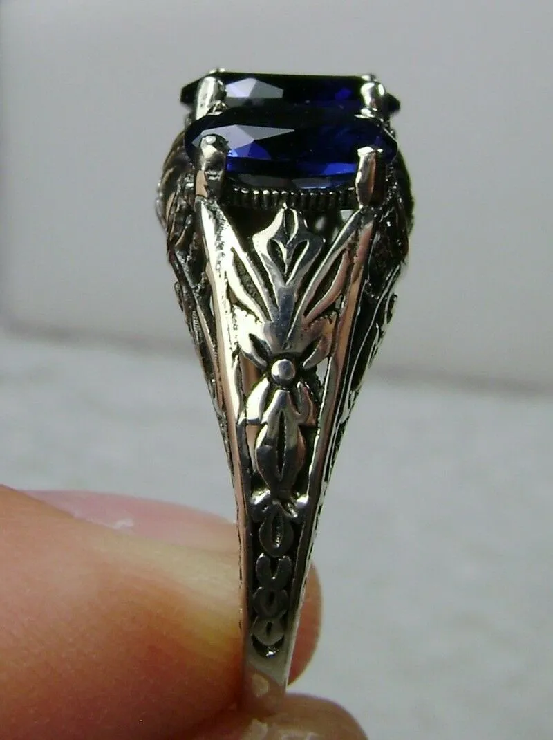 Blue Sapphire Ring, Triple Gems, Size 9, Art Deco Jewelry Design#D41 - Ready to Ship