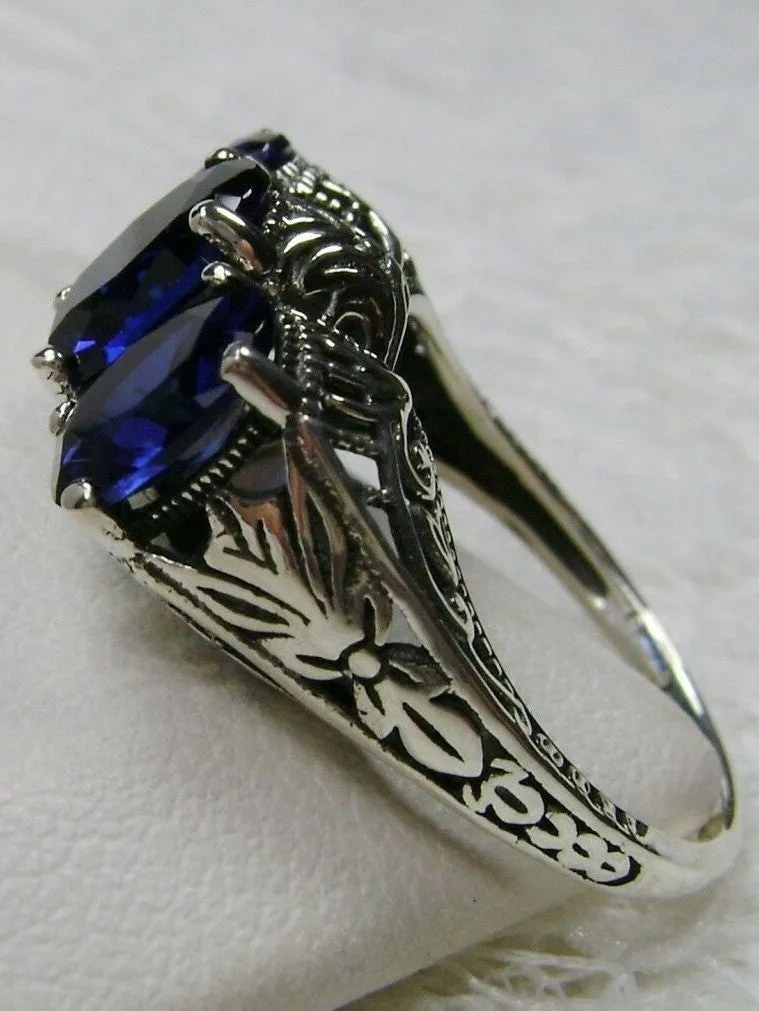 Blue Sapphire Ring, Triple Gems, Size 9, Art Deco Jewelry Design#D41 - Ready to Ship