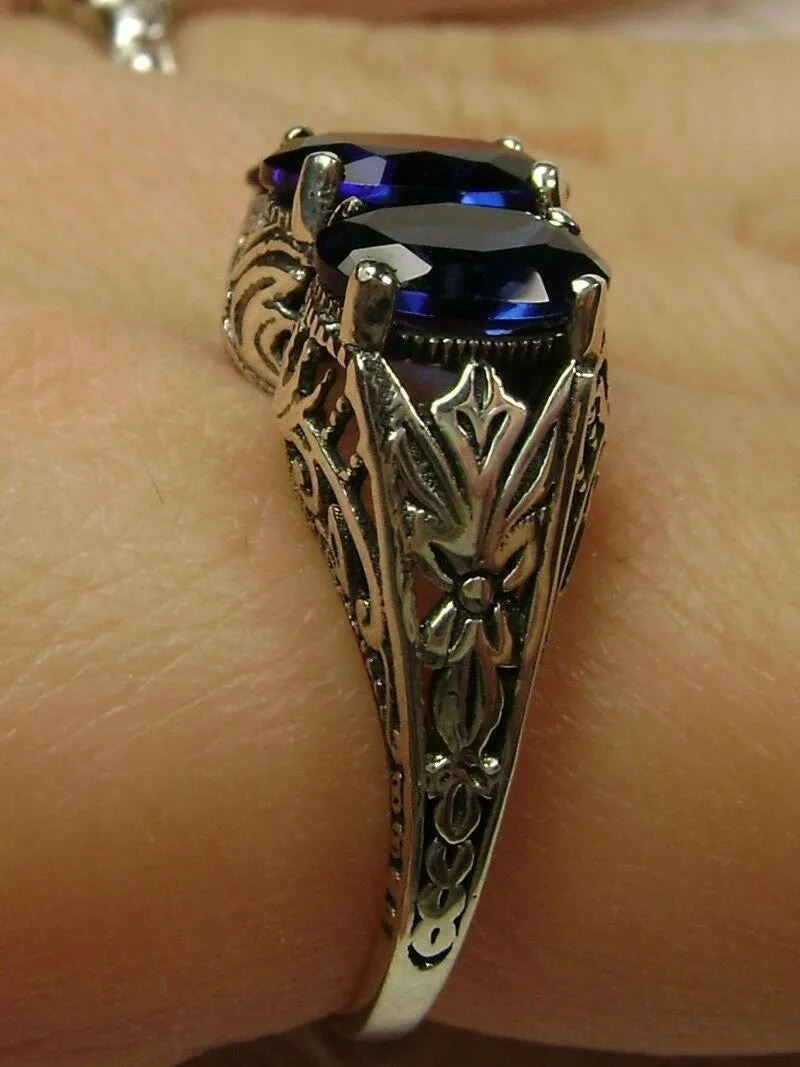 Blue Sapphire Ring, Triple Gems, Size 9, Art Deco Jewelry Design#D41 - Ready to Ship