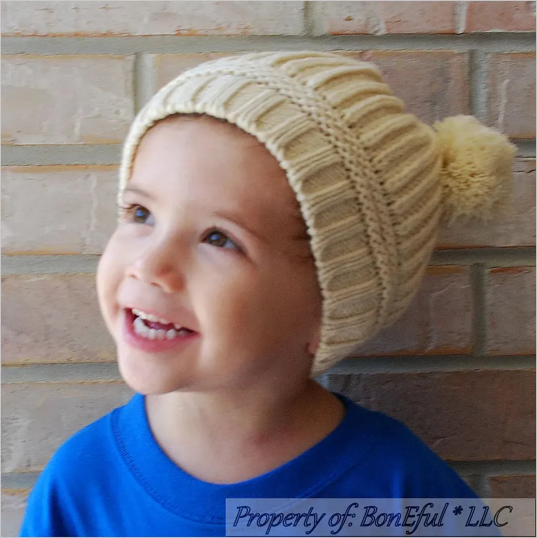 Boutique Baby Hat Unisex 9-24 Months Cream Crochet Pom Poms