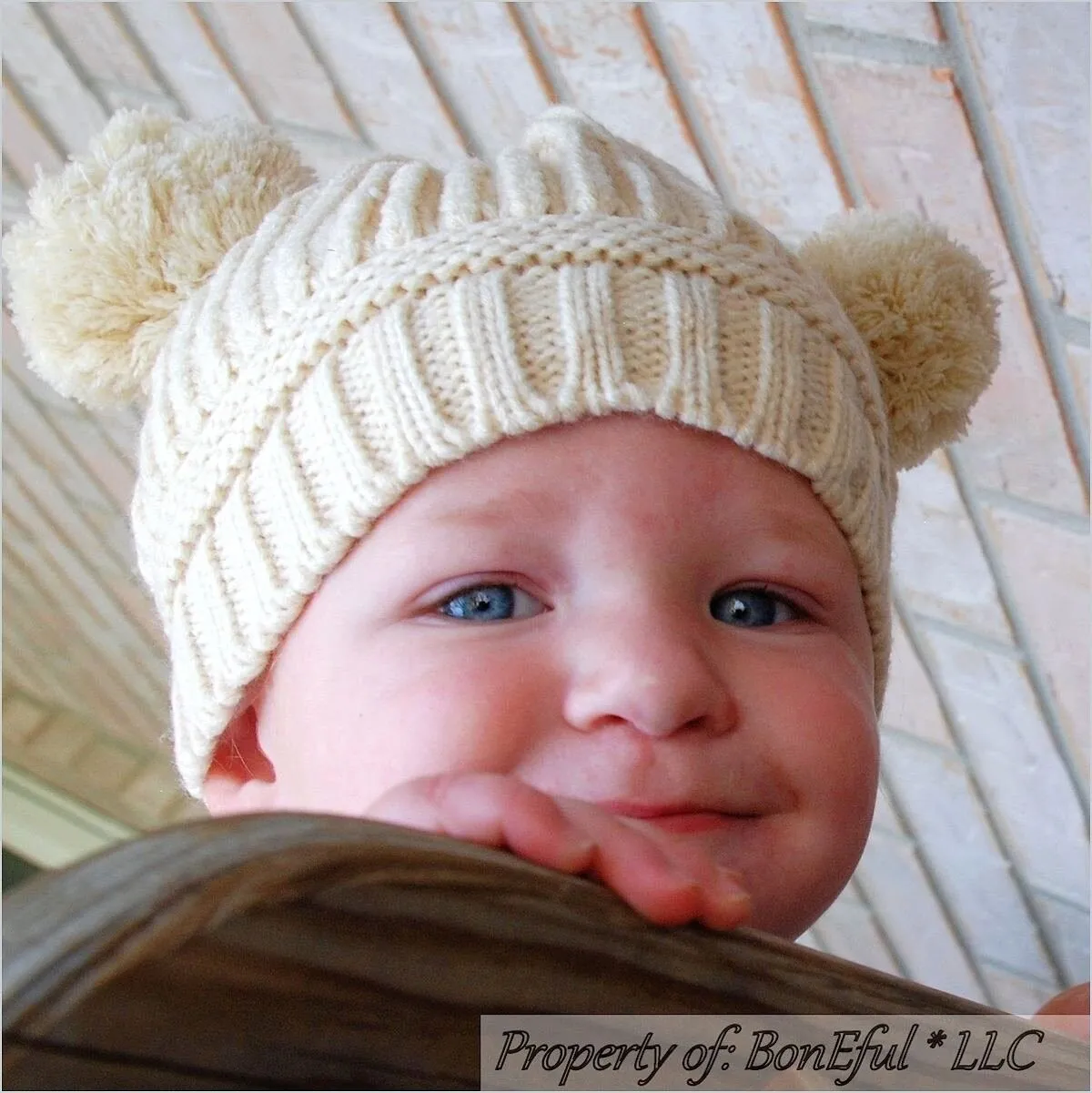 Boutique Baby Hat Unisex 9-24 Months Cream Crochet Pom Poms