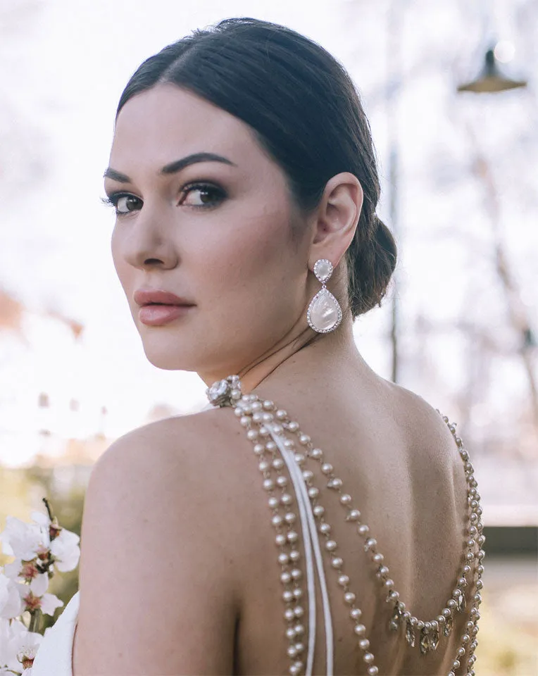 Bridal earrings - Mother of pearl pear - Mae drop by Stephanie Browne