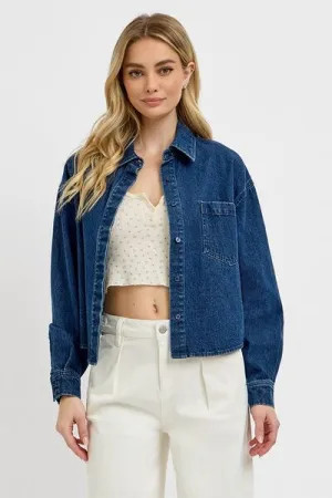 Button Up Long Sleeve Denim Shacket