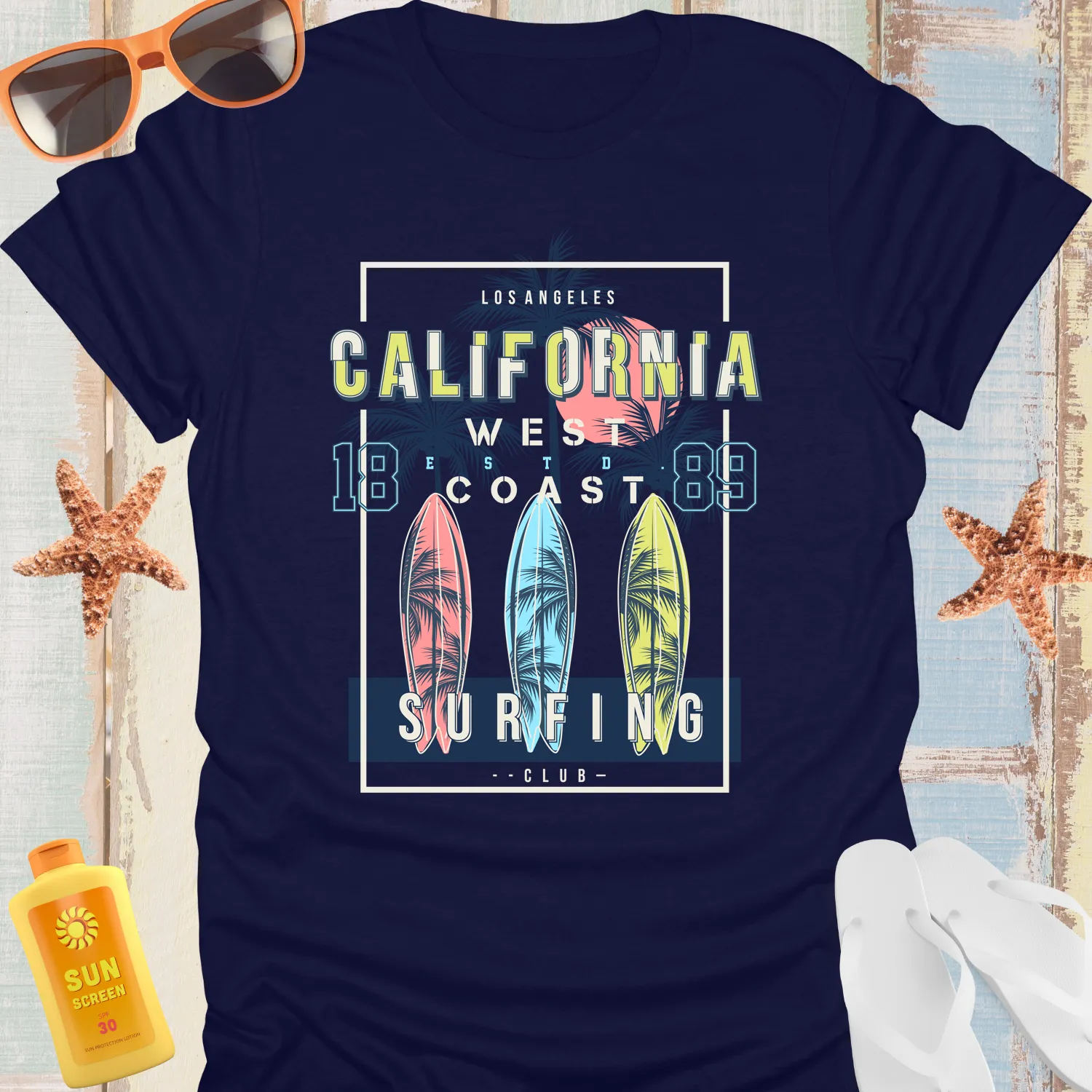 California Surfing Club Sunset Palm Trees T-Shirt