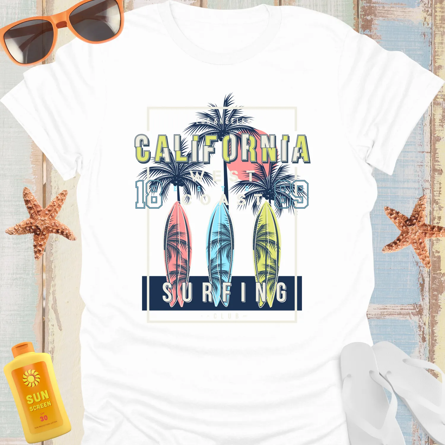 California Surfing Club Sunset Palm Trees T-Shirt