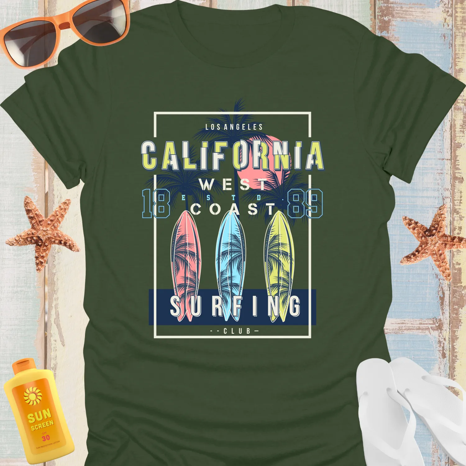 California Surfing Club Sunset Palm Trees T-Shirt