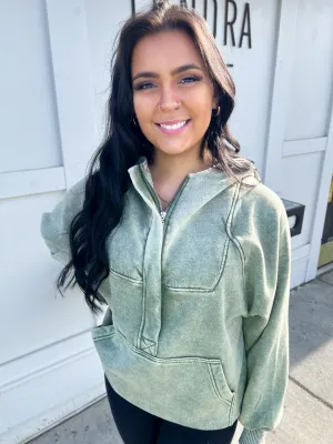Casual Charm Oversize Kangaroo Hoodie- Lt Olive